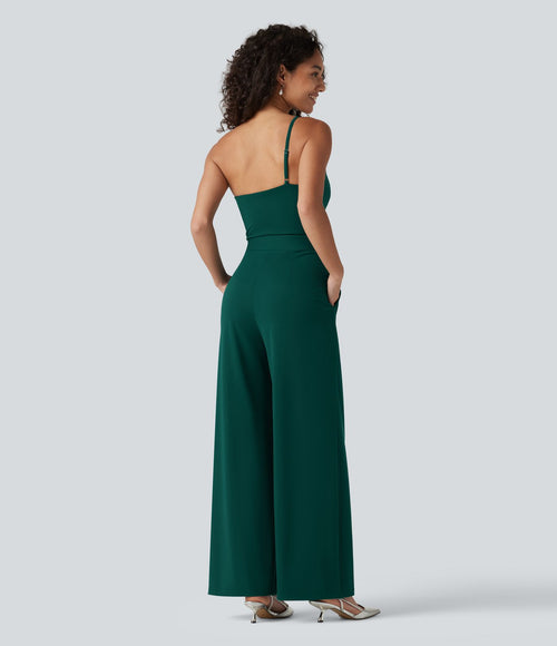 Combinaison de soirée asymétrique sans manches, ceinturée, avec soutien-gorge intégré et poches - Easy Peazy