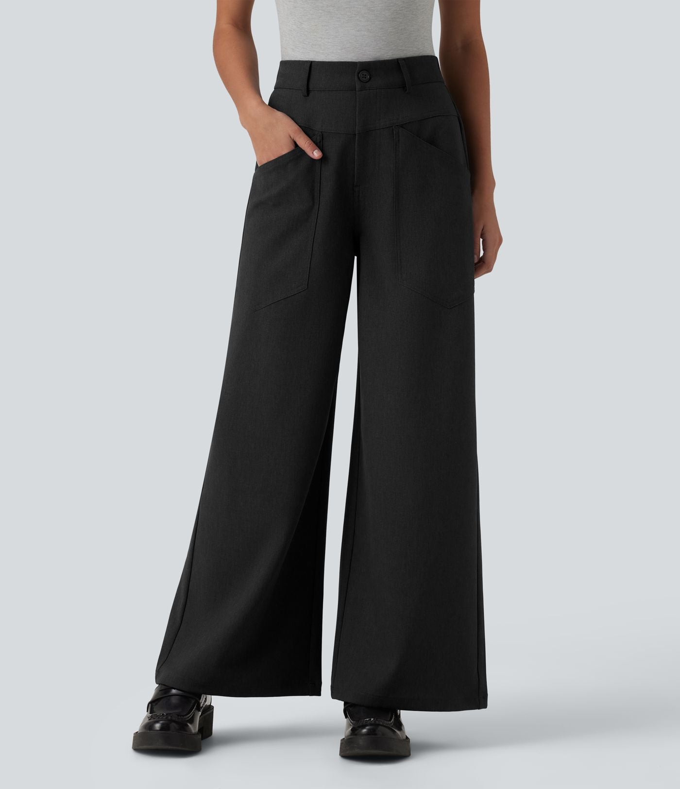 Pantalon tailleur ample taille mi-haute avec poches