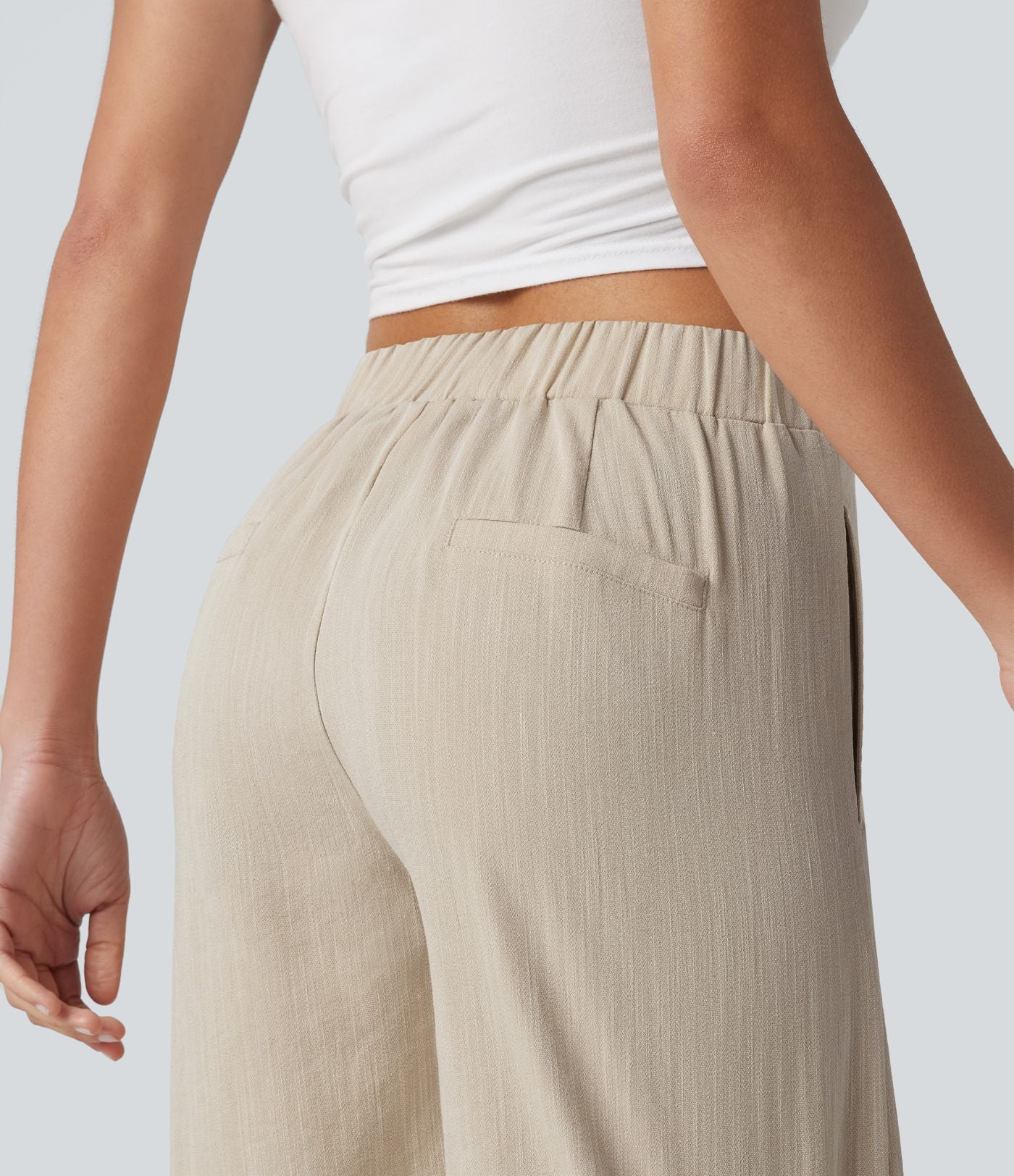 Short tailleur bermuda aspect lin taille mi-haute asymétrique 25 cm avec poches