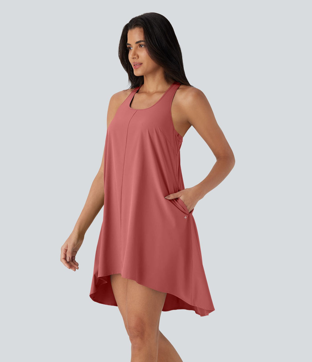 Robe décontractée mini fluide Breezeful™ à dos nageur, poches latérales, ourlet asymétrique et séchage rapide
