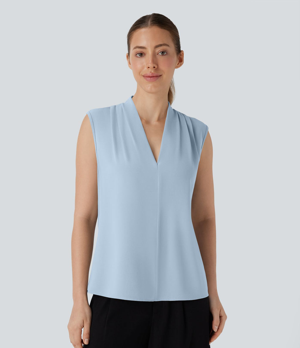 Blouse sans manches col V pour le bureau