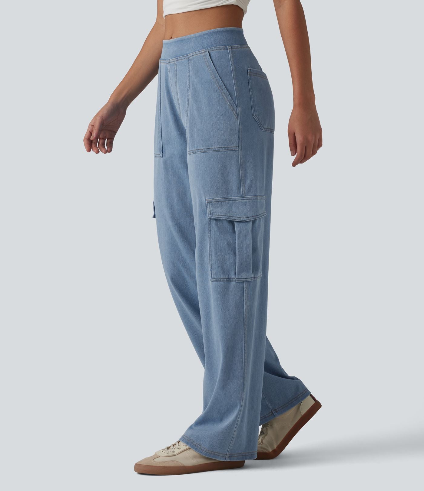 Halara Flex™ Taille Mi-Haute Multiples Poches Jambe Droite Jean Cargo Décontracté Extensible