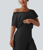Combinaison casual asymétrique manches courtes avec poches et fente - Easy Peasy