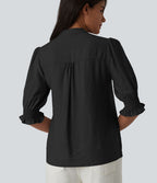 Blouse décontractée à col en V et manches courtes bouffantes