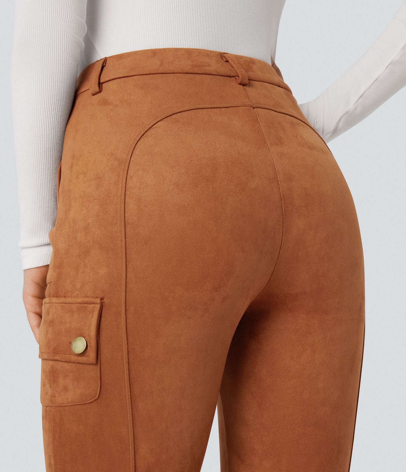 Pantalon cargo équestre en suède, taille haute, avec poches
