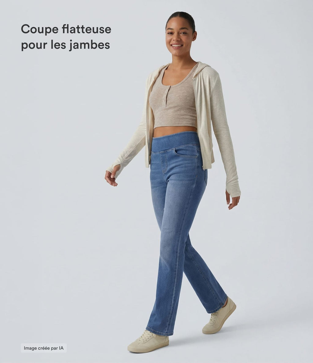 Jean Halara Flex™ Curvy taille haute bootcut délavé décontracté avec poches