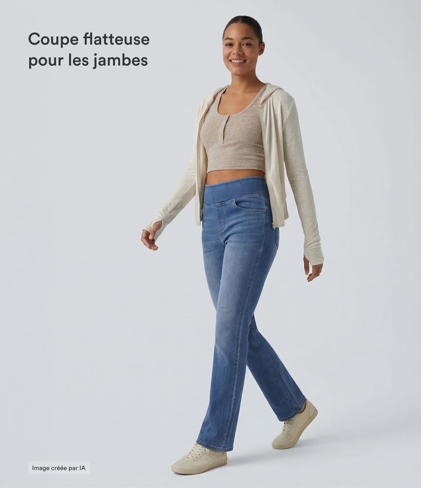 Jean Halara Flex™ Curvy taille haute bootcut délavé décontracté avec poches