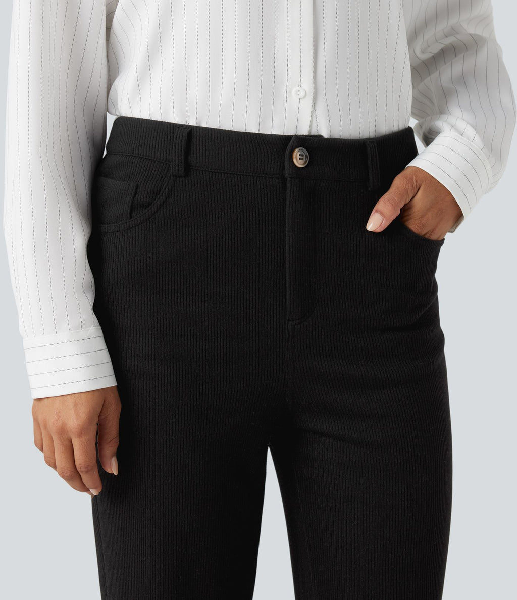 Pantalon bootcut côtelé taille haute avec poches