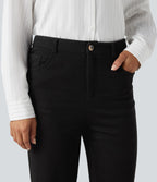 Pantalon bootcut côtelé taille haute avec poches