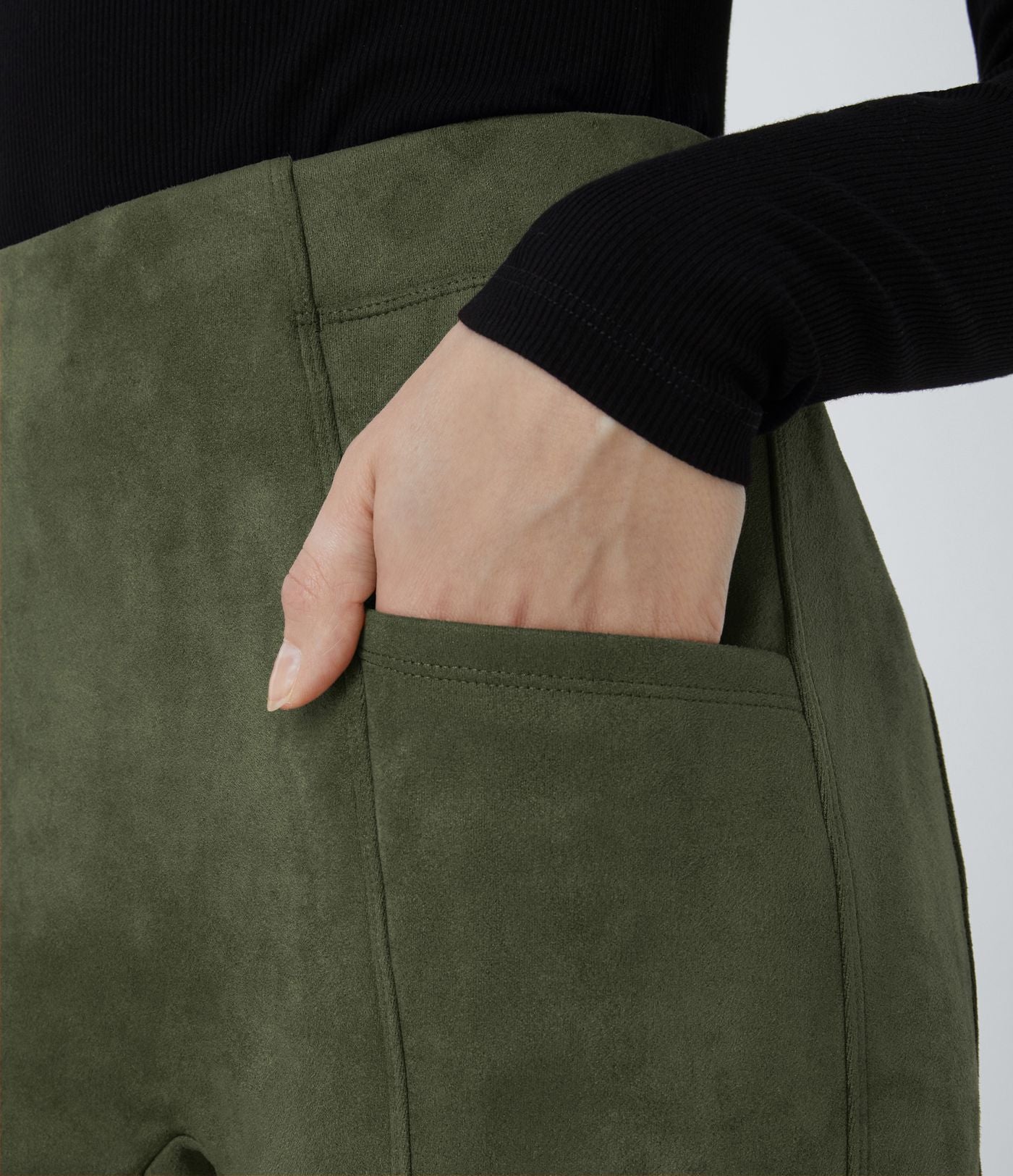Legging décontracté en suédine taille haute, gainant, avec poches latérales