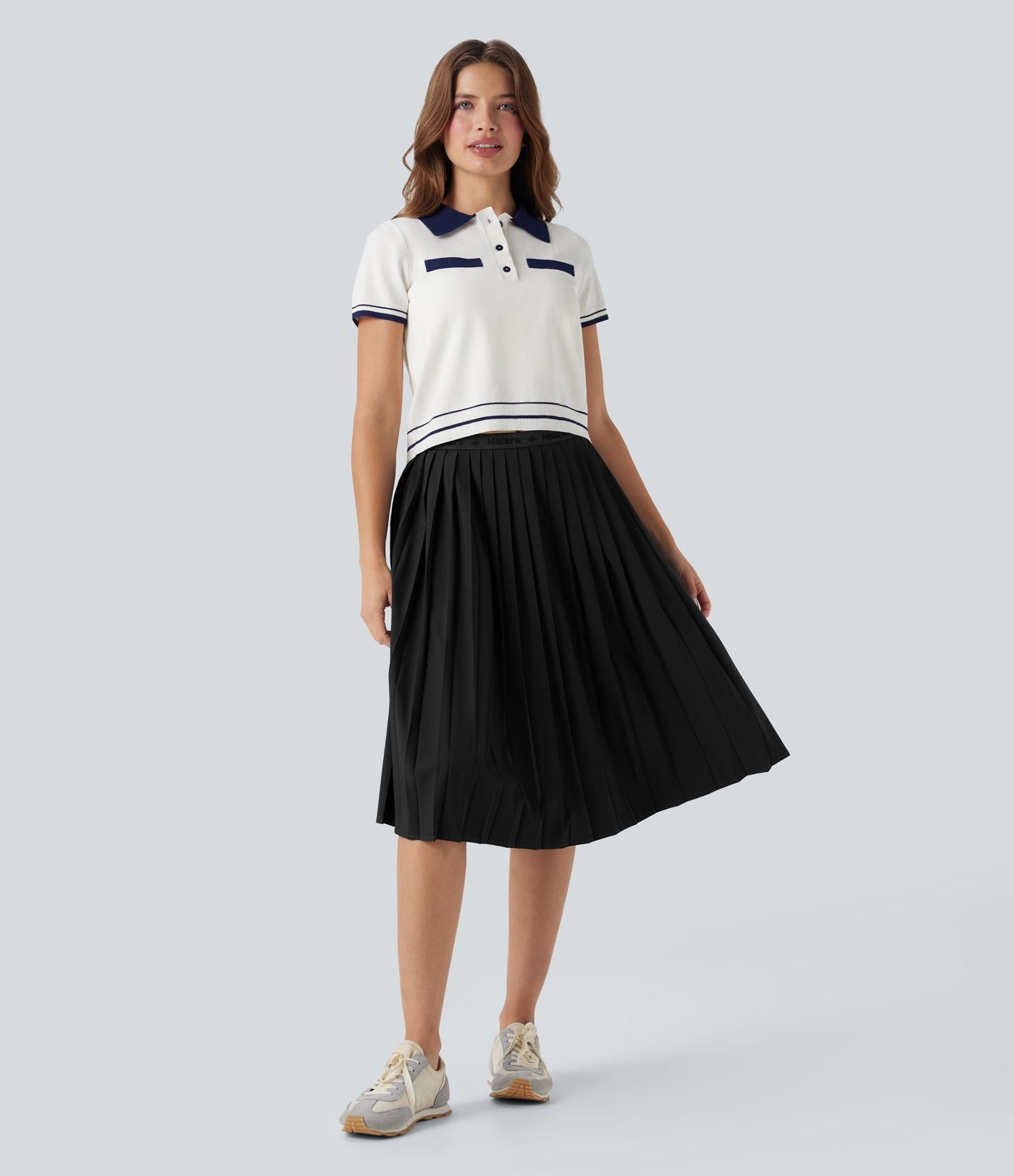 Jupe midi casual taille haute plissée séchage rapide avec poches