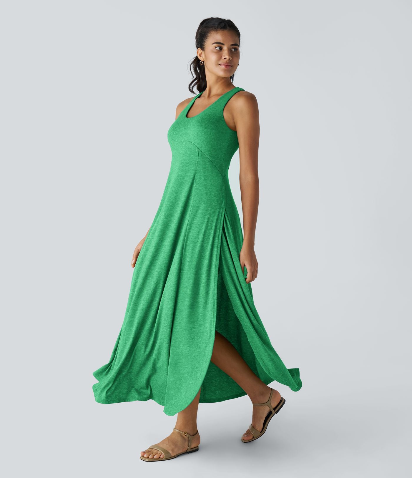 Robe Casual Débardeur Longue Fluide Fendue Dos Nu à Col en U
