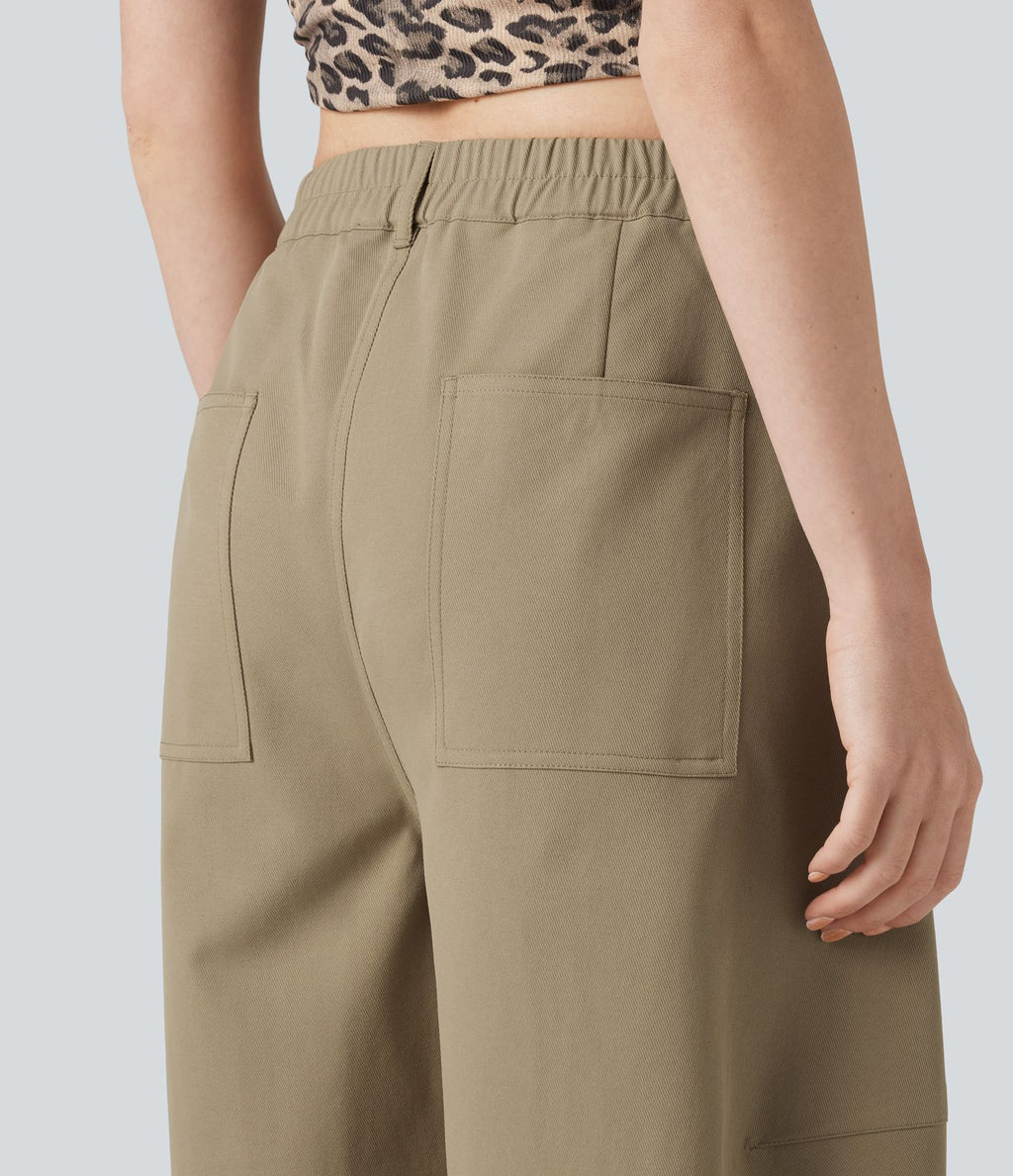 Pantalon décontracté coupe barrel taille haute avec poches