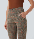 Halara Flex™ Pantalon tailleur Cintrés à Taille Haute avec Boutons Décoratifs Poches Latérales et Imprimé Pied-de-Poule