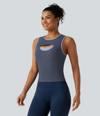 Débardeur de sport côtelé col rond color block avec découpe à l'avant