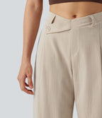 Pantalon tailleur asymétrique effet lin, taille moyenne, coupe ballon, à poches