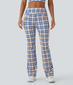 Pantalon décontracté bootcut à carreaux cool touch, taille haute, avec poches