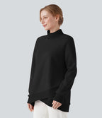 Sweat décontracté polaire col montant à manches raglan et ourlet croisé
