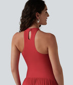 Robe longue côtelée à dos nageur, brassière intégrée et poches