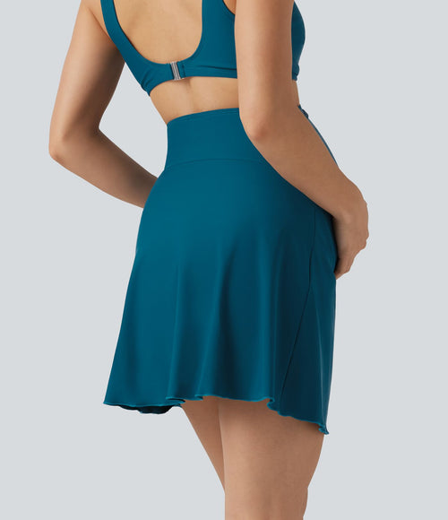 Bas de bikini de maternité 2-en-1 taille très haute avec fronces et ourlet asymétrique