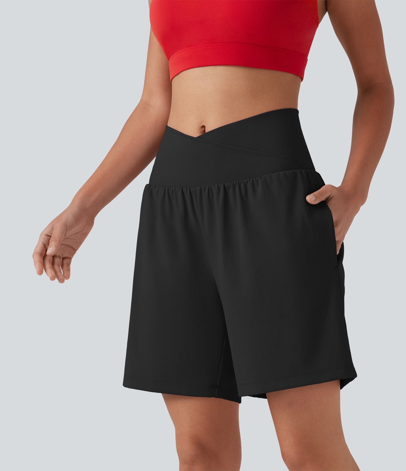 Short de yoga SoftlyZero™ Airy 2-en-1, taille haute, croisé, à effet frais InstantCool, 17,5 cm, avec poches