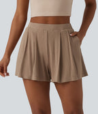 Short tailleur casual 2-en-1 côtelé maille taille haute avec poches