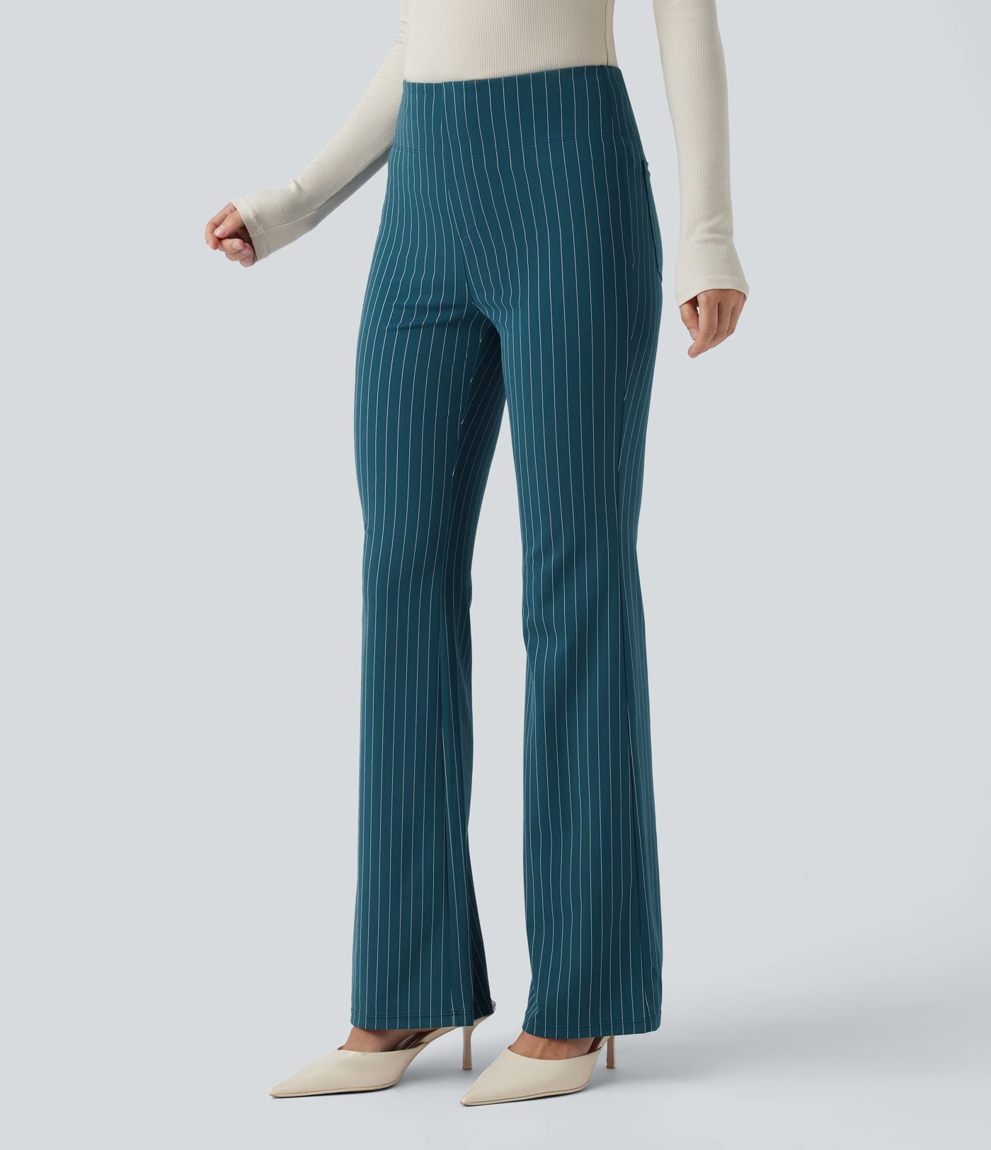 Halara Flex™ Pantalon tailleur évasé à rayures taille haute avec poches