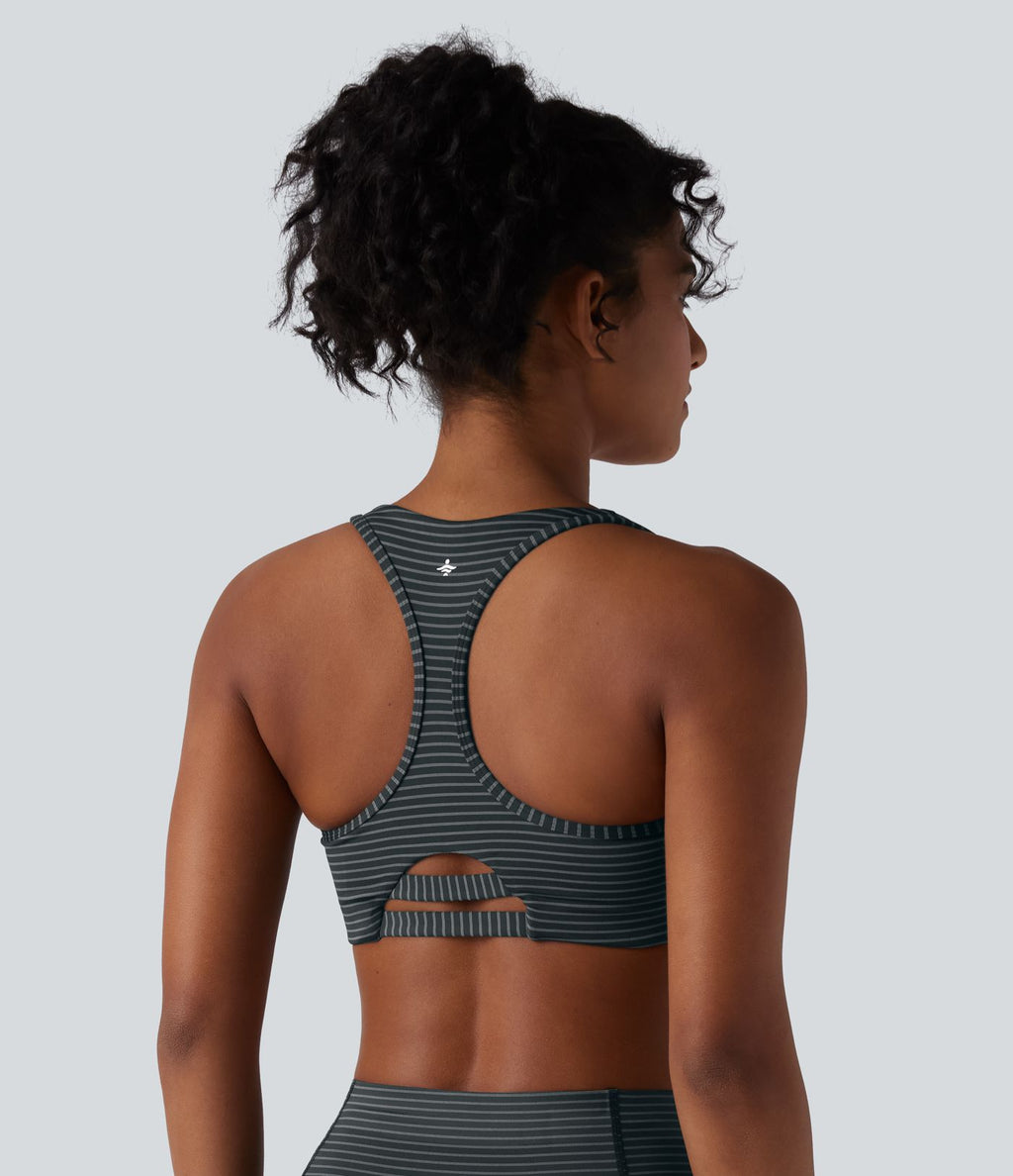 Brassière de sport d'entraînement soutien moyen dos nageur à rayures
