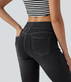 Halara Flex™ Jean évasé casual délavé taille haute gainant avec poches