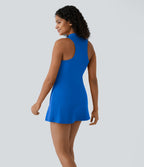 Robe de Tennis Mini Sport 2 Pièces avec Fermeture Éclair Dos Nageur et Poches Latérales Fendues