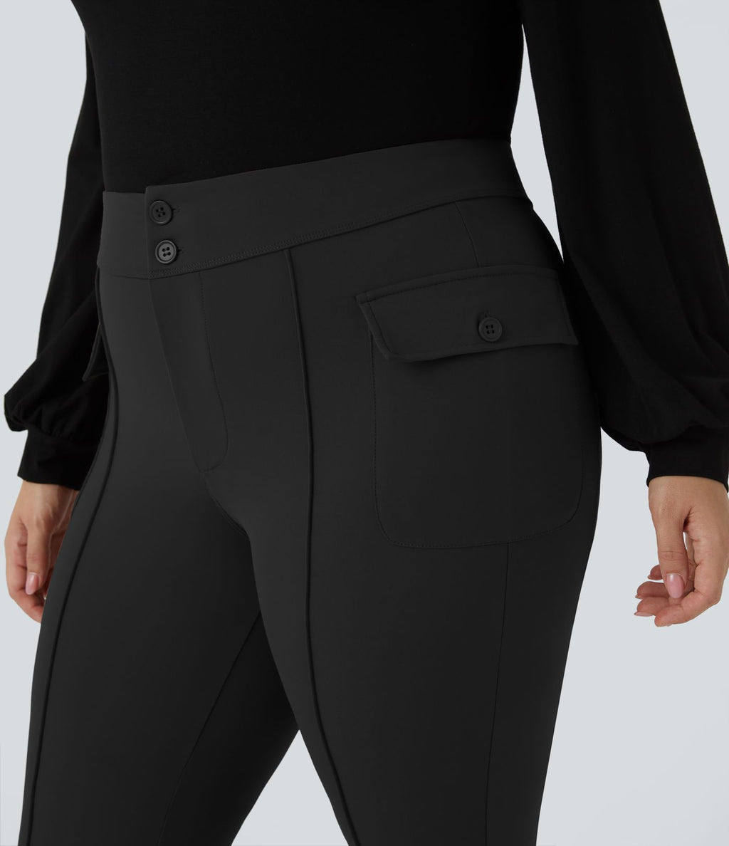 Pantalon cargo évasé taille haute grande taille avec poches à rabat latérales