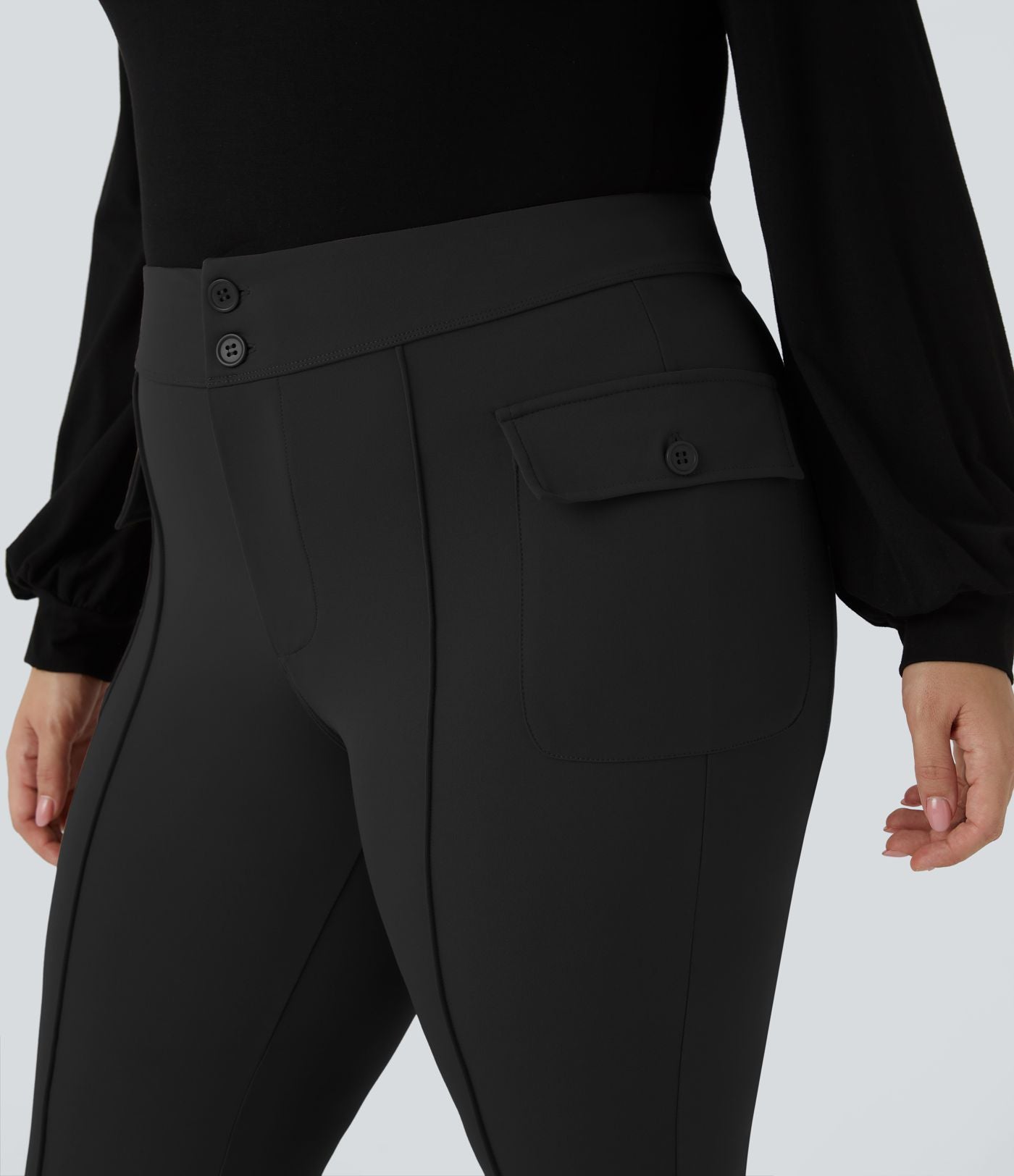 Pantalon cargo évasé taille haute grande taille avec poches à rabat latérales
