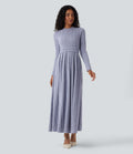 Robe maxi casual évasée col rond manches longues