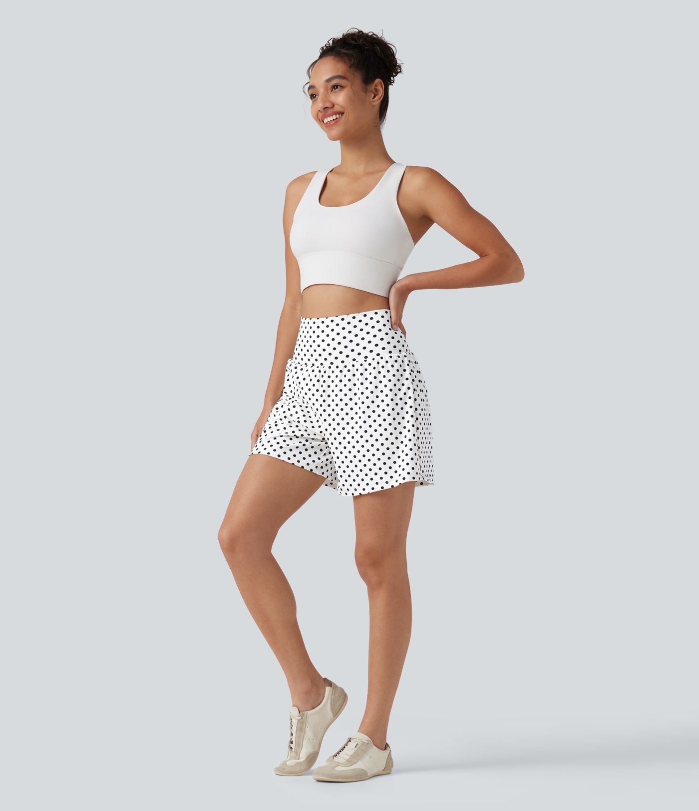 Short de yoga 2-en-1 taille haute 12,5 cm à pois avec poches