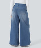 Halara Flex™ Jeans Larges Casual Taille Haute Multiples Poches Lavés Élastiques et Tricotés Grande Taille