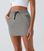 Mini-Jupe Golf Taille Haute Cordon de Serrage Poches Latérales Ourlet Courbé 2 en 1