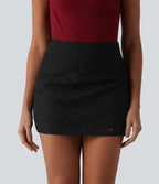 Jupe mini trapèze 2-en-1 taille haute avec fermeture éclair invisible et broderie anglaise