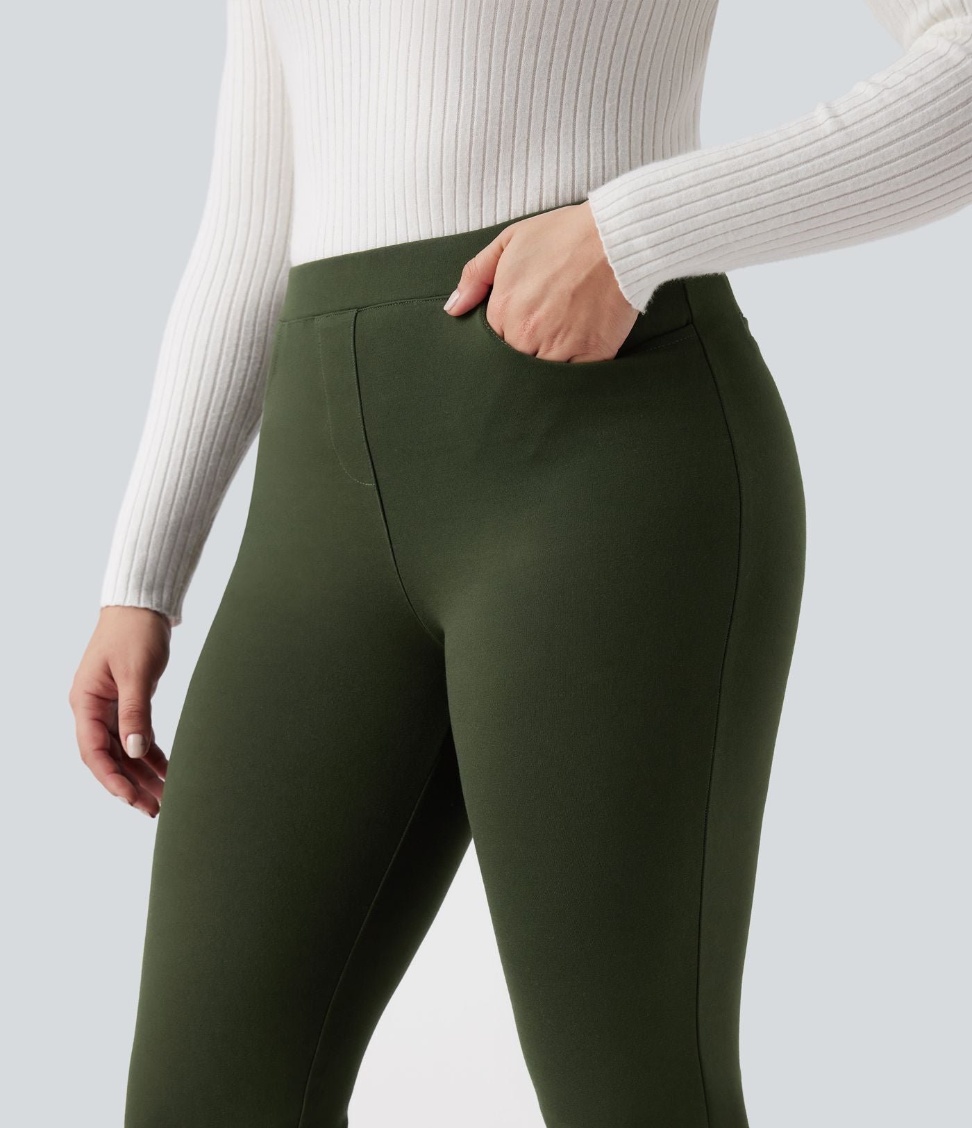 Pantalon tailleur slim taille mi-haute en ponte roma résistant avec poches