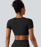 Crop top col V manches courtes Halara UltraSculpt™, base croisée et coussinets amovibles