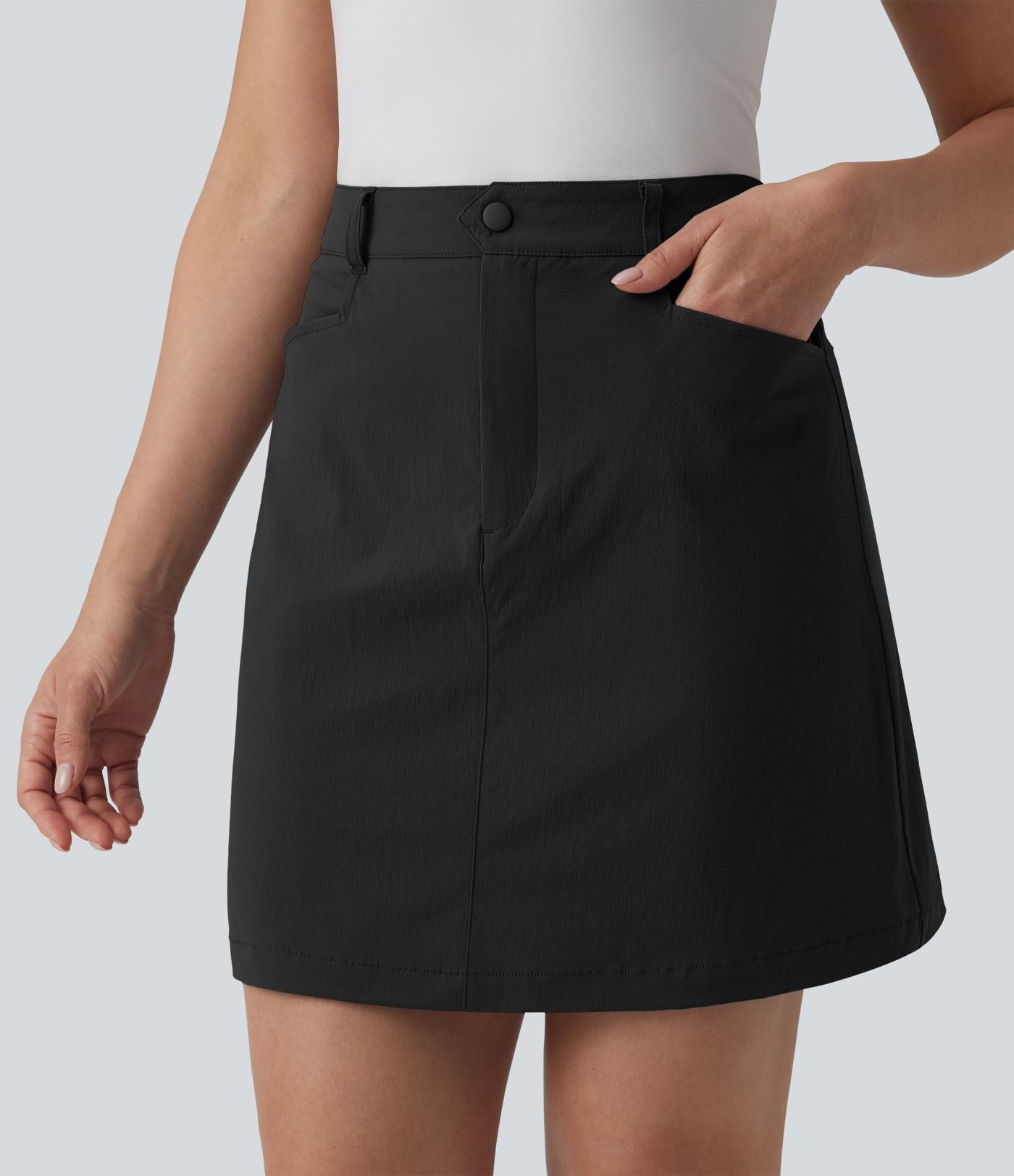 Jupe mini évasée de golf taille haute avec poches – Longueur allongée