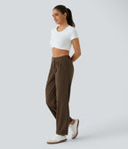 Pantalon en velours côtelé décontracté taille moyenne avec poches latérales