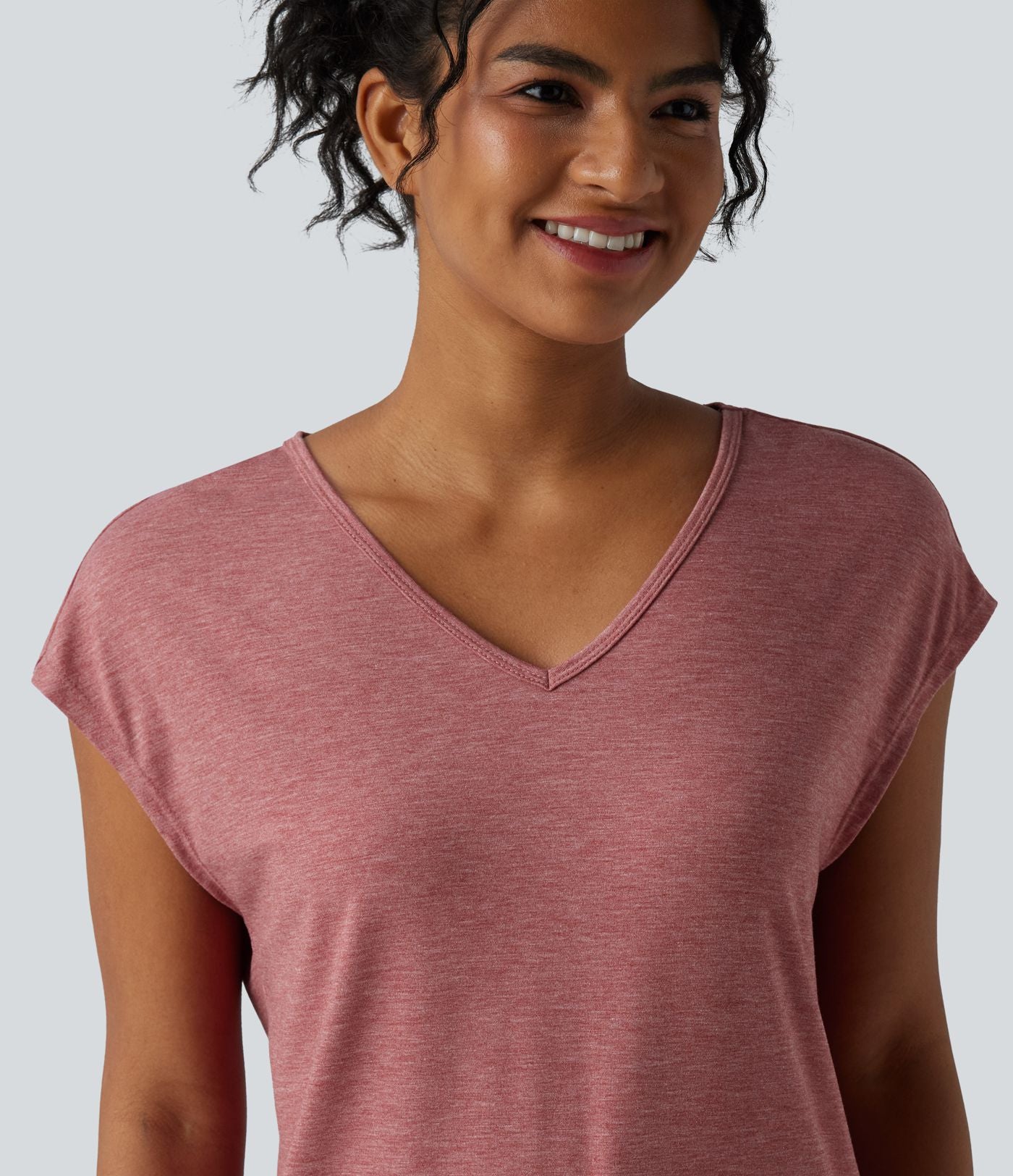 T-shirt décontracté chiné ample à manches courtes et col V