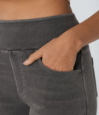 Halara Flex™ Jean Large Casual Taille Haute Poches Multiples Tricot Extensible Délavé