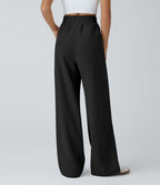 Pantalon velours côtelé de jogging décontracté à taille haute avec poches latérales