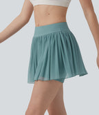 Jupe-short de tennis mini 2-en-1 taille mi-haute mesh contrasté avec poche