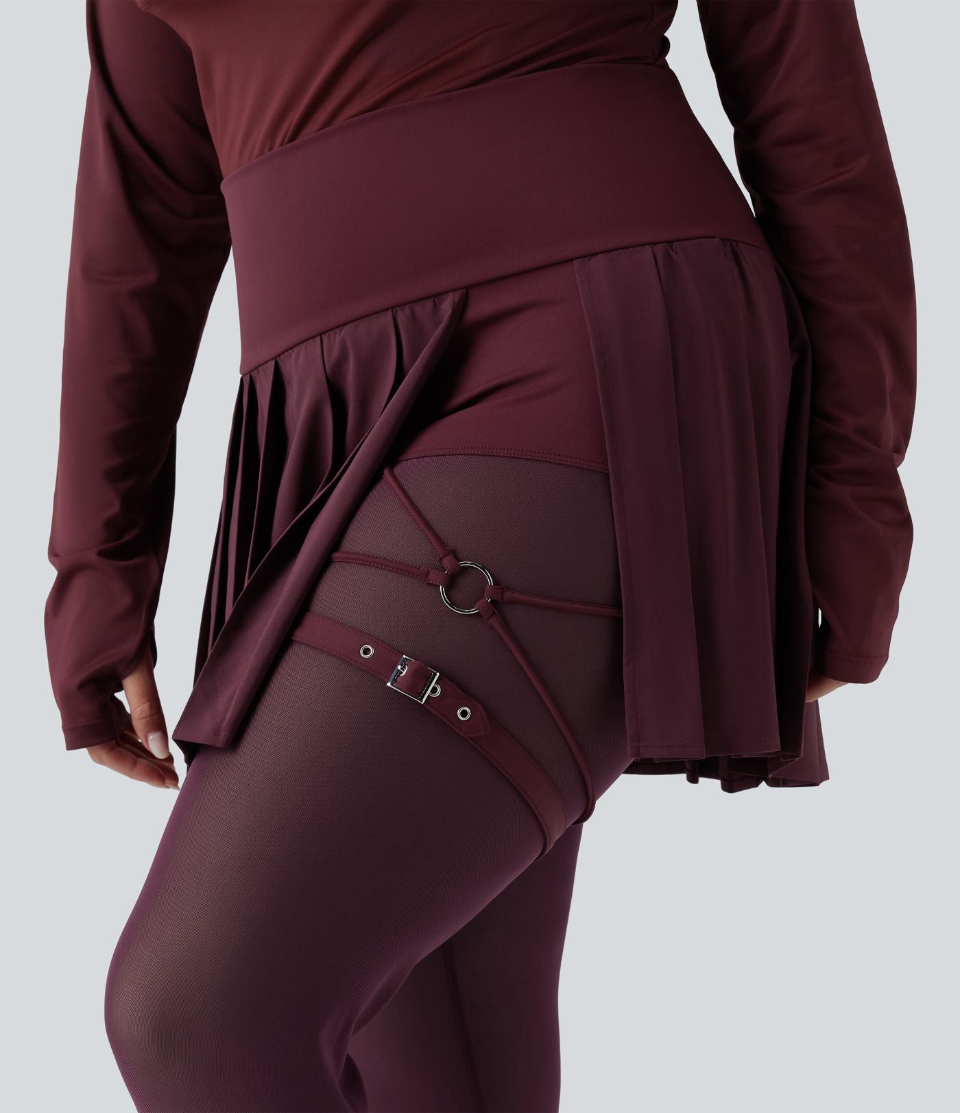 Legging-jupe grande taille à étriers de danse avec mesh contrastant plissé taille haute séchage rapide Breezeful™ et poches
