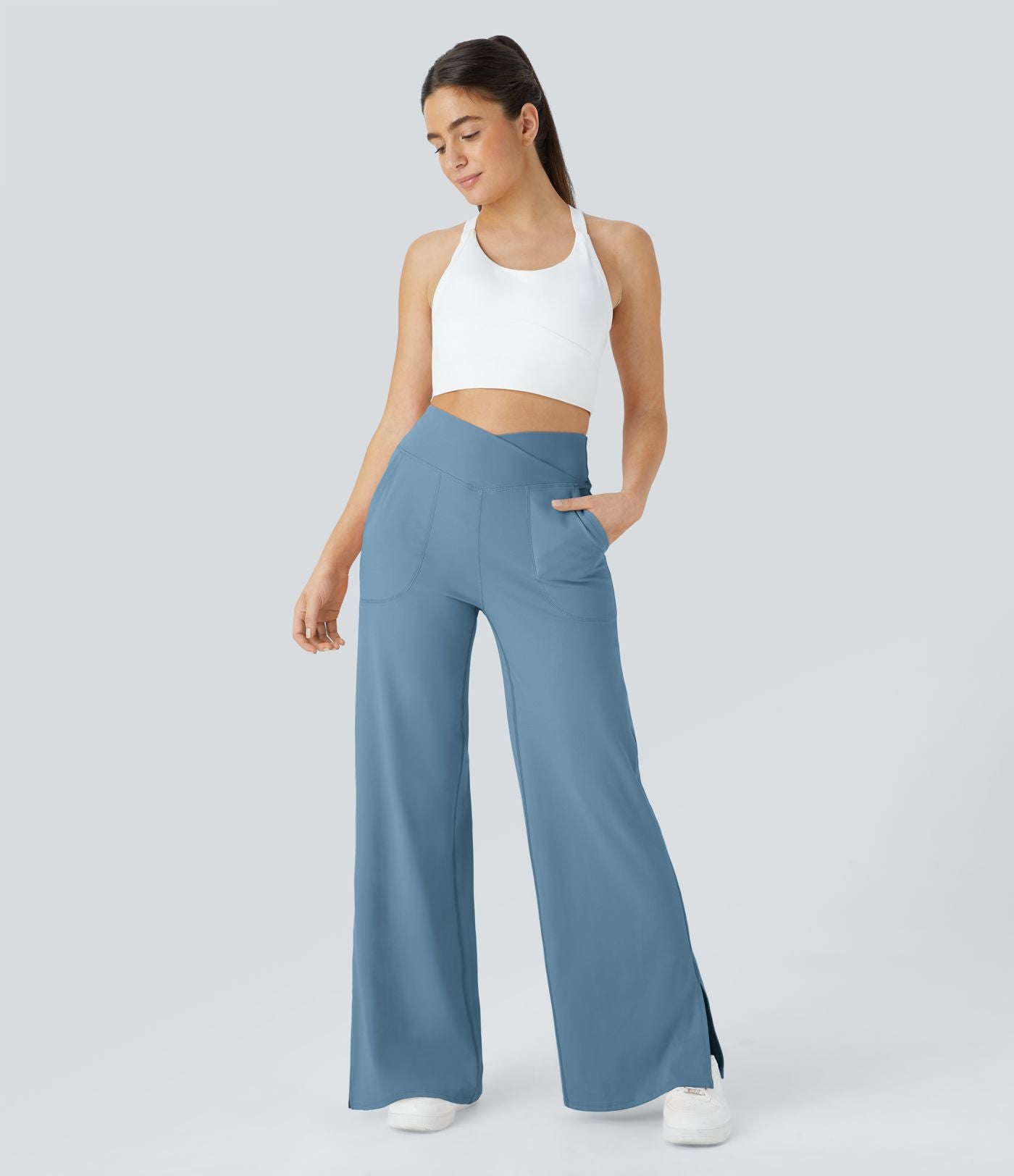 Pantalon yoga large croisé avec ourlet et poches DayStretch - Smile