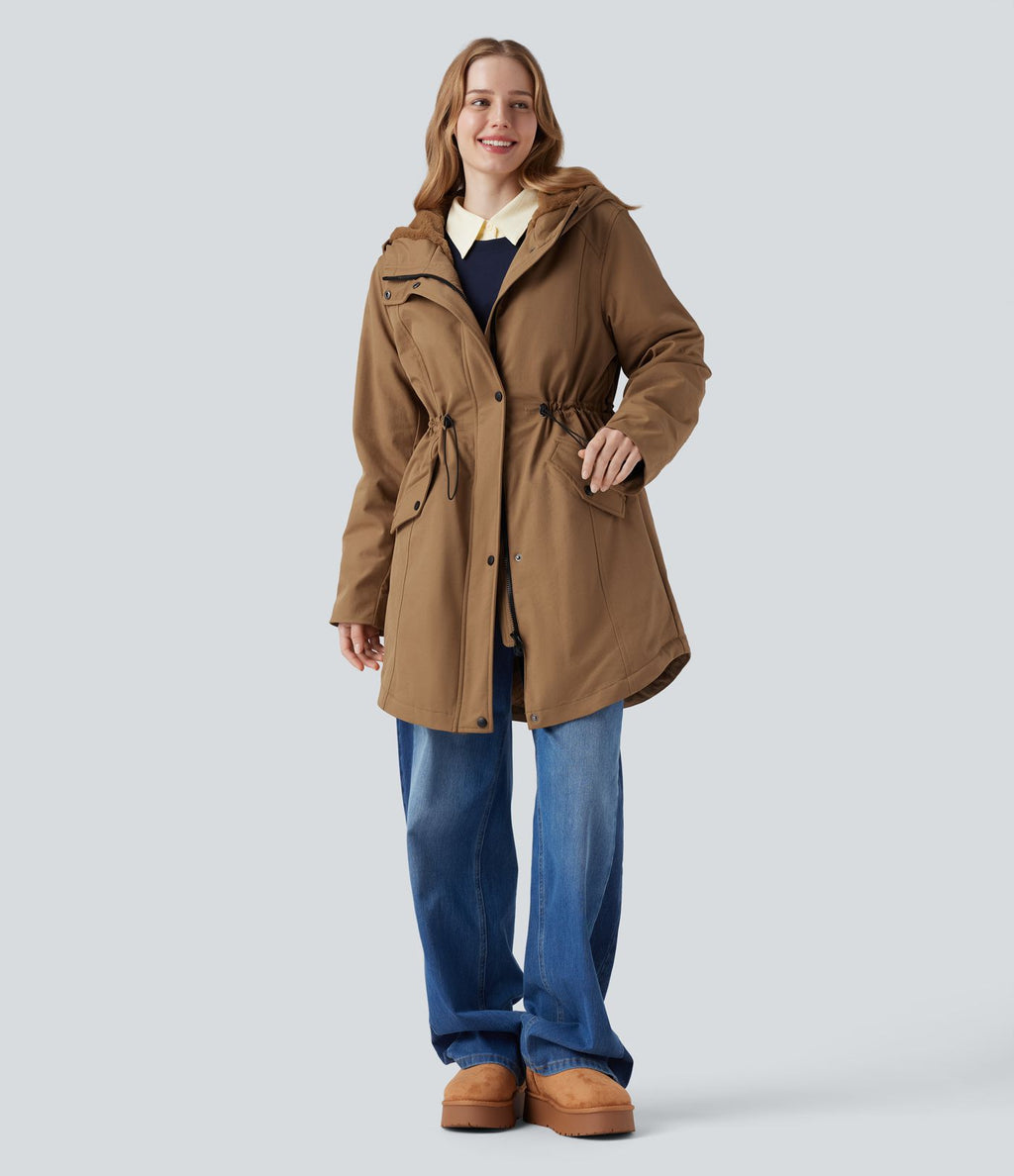 Parka sherpa polaire à capuche avec cordon de serrage et poches