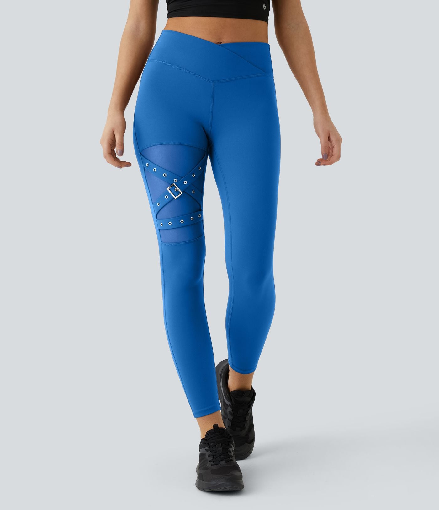 Legging yoga croisé taille haute avec mesh contrastant et boucle décorative DayStretch