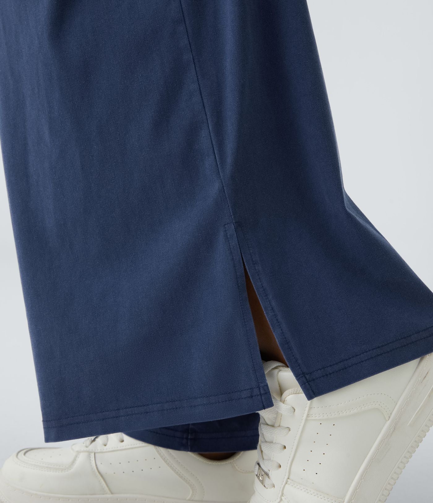 Pantalon Large Casual Taille Haute Boutonnés Fermeture Éclair Plissé Poches Latérales Ourlet Fendu